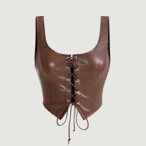 PU Leather Chocolate Brown Tank Top
