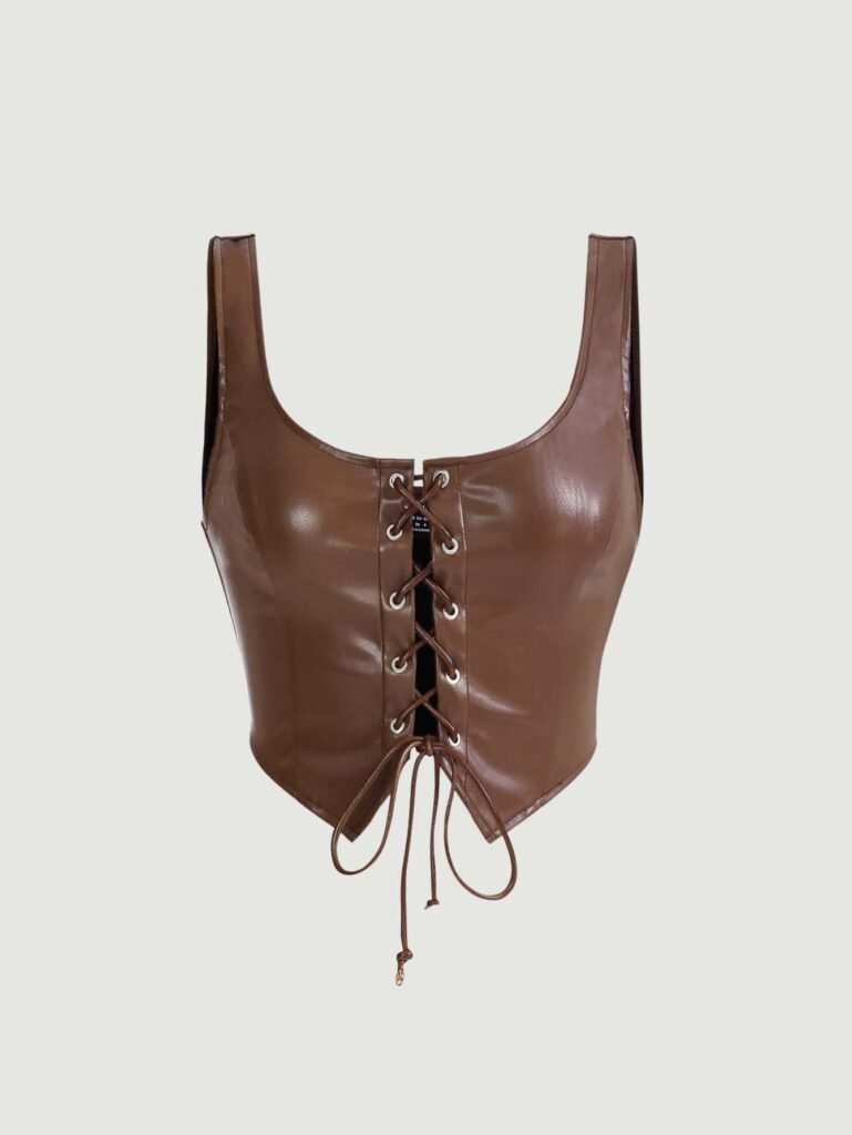 PU Leather Chocolate Brown Tank Top
