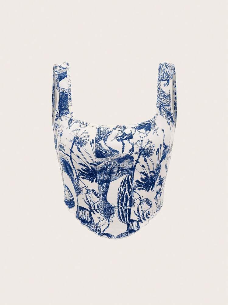 Plant Print Lettuce Trim Tank Top