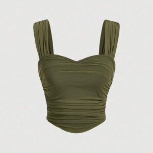 Solid Ruched Wide Strap Top