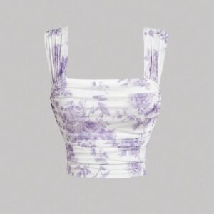 Square Neck Lilac Floral Print Top