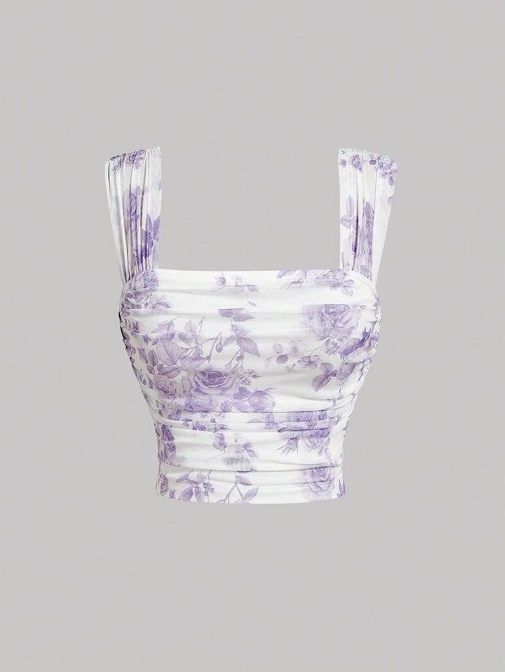Square Neck Lilac Floral Print Top