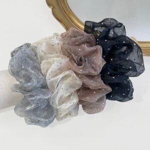 4pcs Faux Pearl & Sheer Mesh Hair Scrunchies