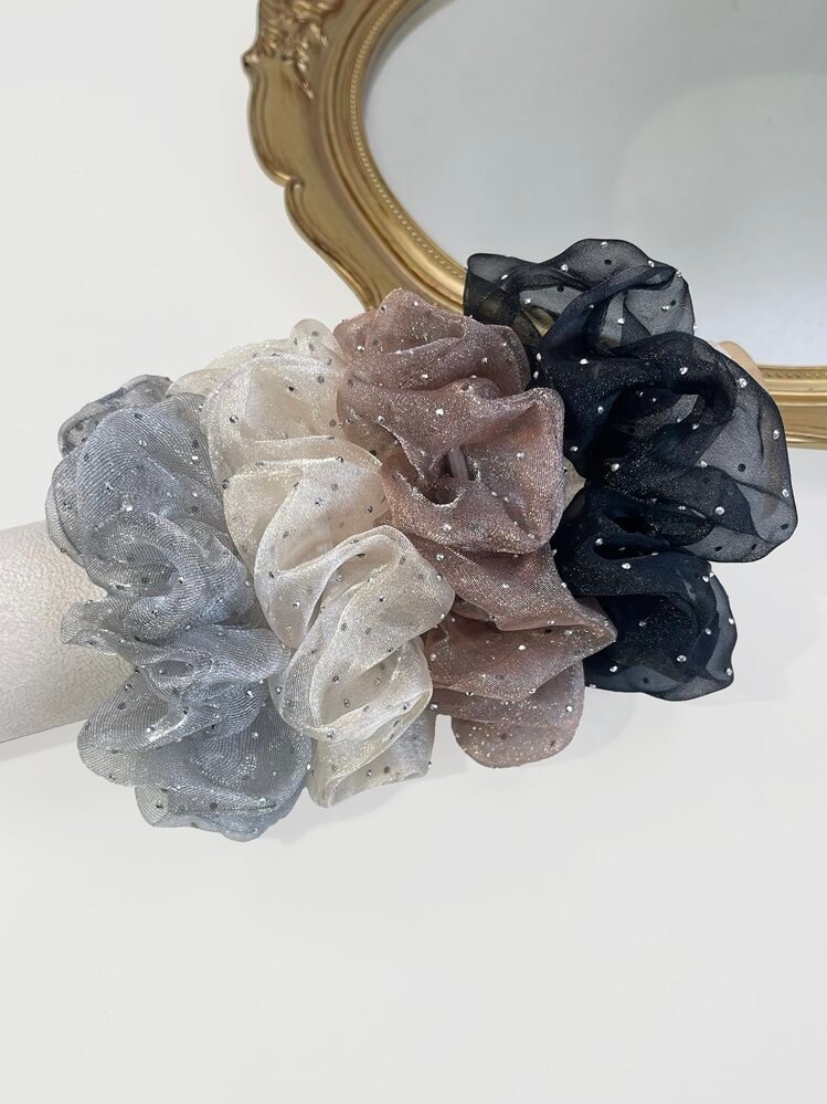 4pcs Faux Pearl & Sheer Mesh Hair Scrunchies