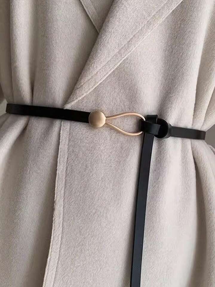 Black 1pc PU Knotted Thin Belt