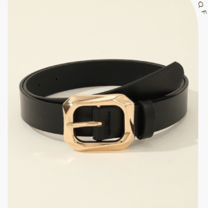 Black Gold Square Buckle PU Leather Belts