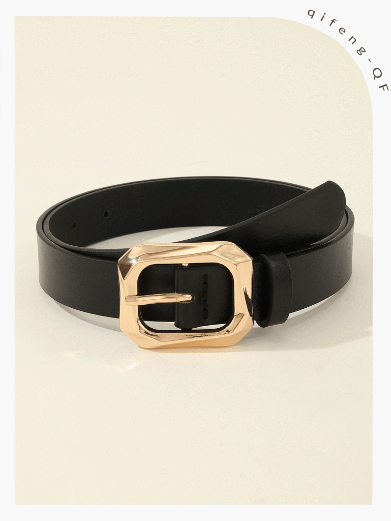 Black Gold Square Buckle PU Leather Belts