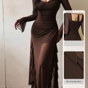 Anaya Mesh Ruffle Long Sleeve Dress