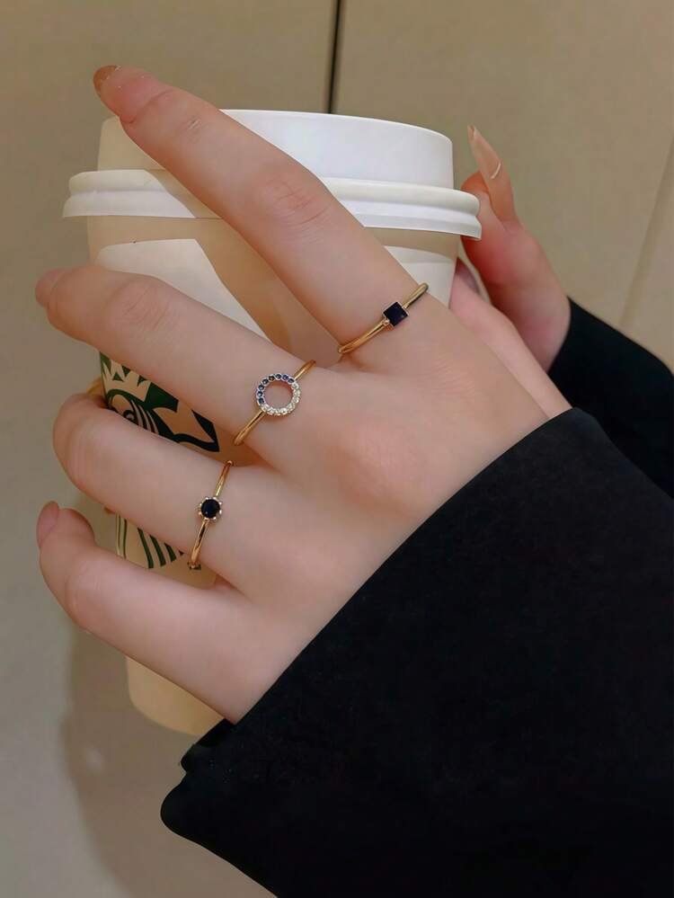 3pcs Blue Open Circle Ring Set