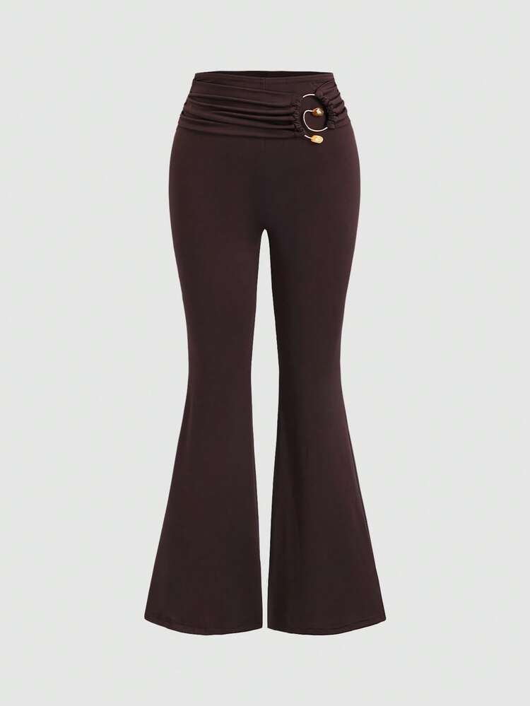 Metal Buckle Commuting Flare Leg Pants