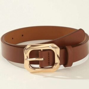 Brown Gold Square Buckle PU Leather Belts