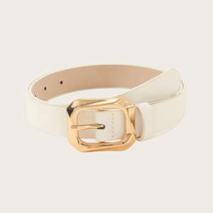 White Gold Square Buckle PU Leather Belts