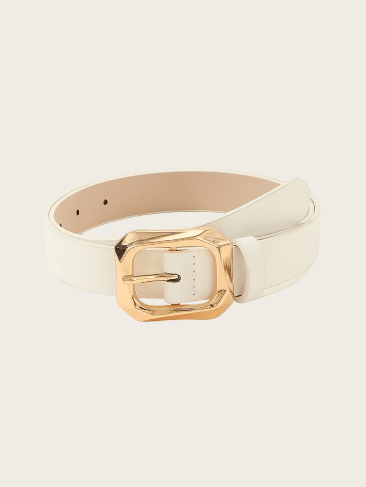 White Gold Square Buckle PU Leather Belts