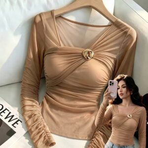 Anaya Mesh Asymmetrical Collar Shawl Top