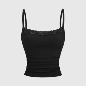 Black lace Knit rib tank top