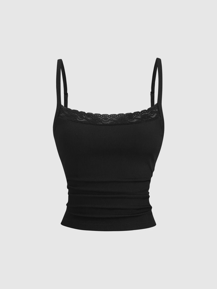 Black lace Knit rib tank top