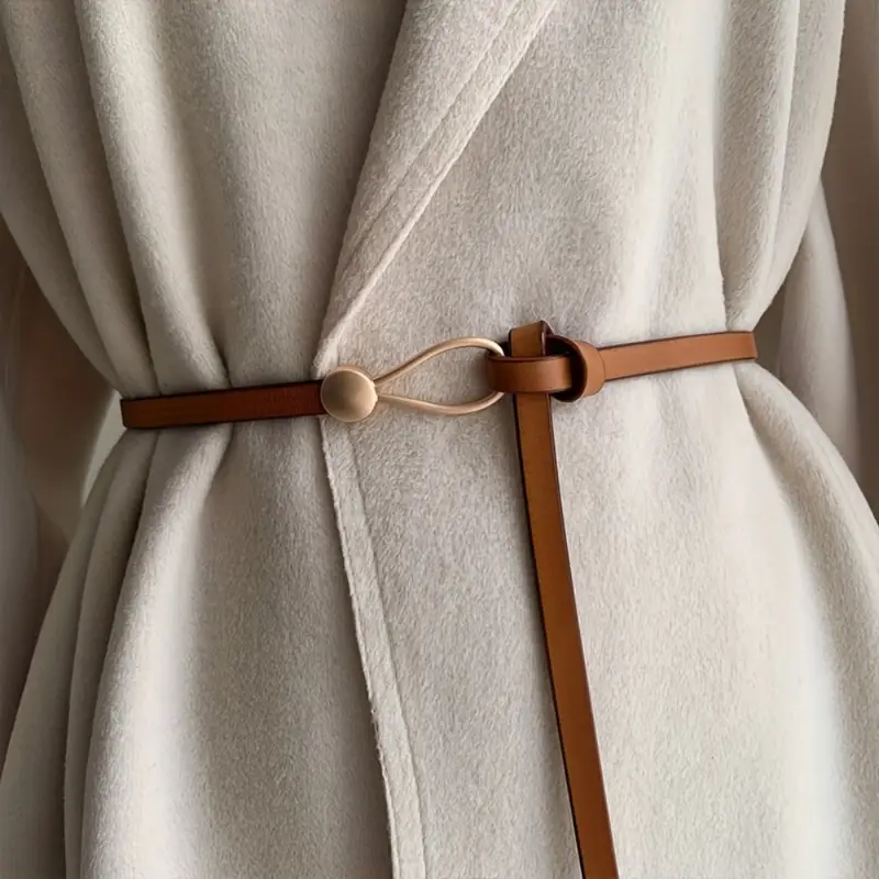 Brown 1pc PU Knotted Thin Belt